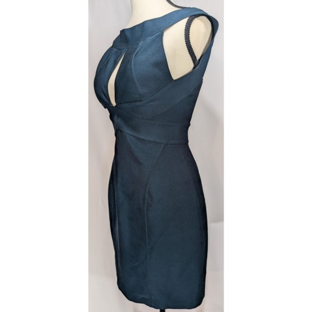 Herve L Leroux Bandage Bodycon Dress Teal Keyhole France Size 42 US 4 6 - Picture 2 of 10